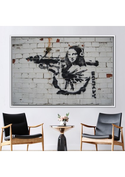 1 Parça Beyaz Çerçeveli Kanvas Tablo Mona Lisa Graffiti Kanvas Baskı Mona Lisa Kanvas Poster
