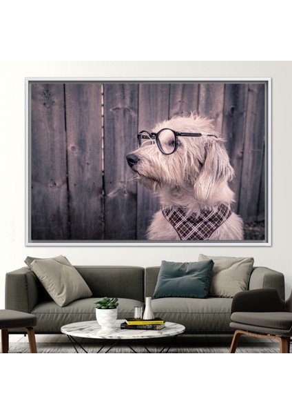 1 Parça Beyaz Çerçeveli Kanvas Tablo Gözlüklü Köpek Duvar Dekoru Köpek Yavrusu Sanat Eseri fiyatları