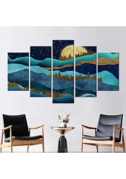 5 Parçalı Mix Kanvas Tablo Altın Orman Manzarası Çağdaş Kanvas Dekor Altın Sanat Eseri