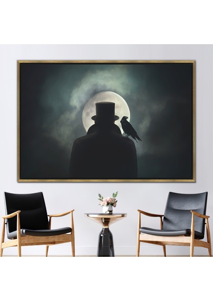 1 Parça Gold Çerçeveli Kanvas Tablo Ay Sanat Eseri Soyut Kanvas Başlangıç Baskılı