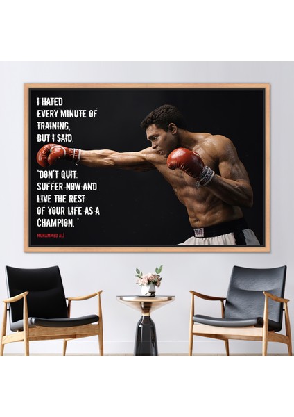 1 Parça Naturel Çerçeveli Kanvas Tablo Muhammed Ali Kanvas Poster Motivasyon Hediye Kanvas