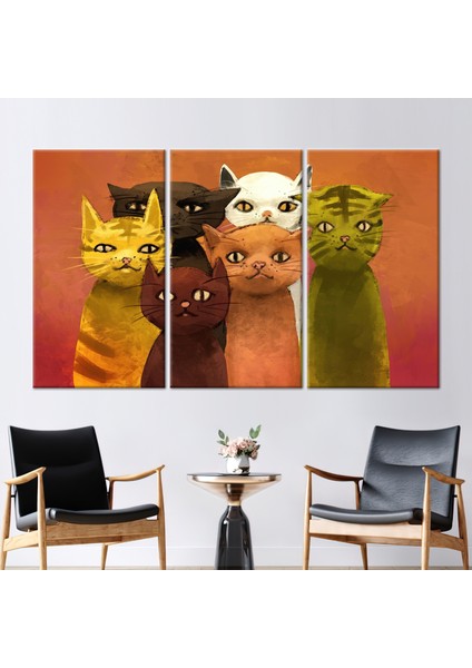 3 Parçalı Kanvas Tablo Kedi Sanat Eseri Hayvan Posteri Kediler Kanvas Baskı Modern Hediye Kanvas