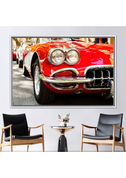 1 Parça Beyaz Çerçeveli Kanvas Tablo Araba Sevgilisi Hediyesi Kanvas Poster