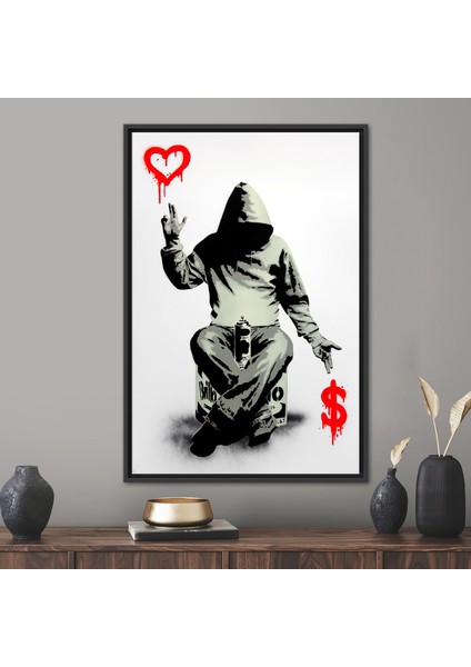 1 Parça Siyah Çerçeveli Kanvas Tablo Graffiti Hediye Kanvas Banksy Hediye Kanvas