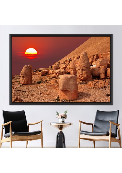 1 Parça Siyah Çerçeveli Kanvas Tablo Nemrut Dağı Baskılı Manzara Sanat Eseri