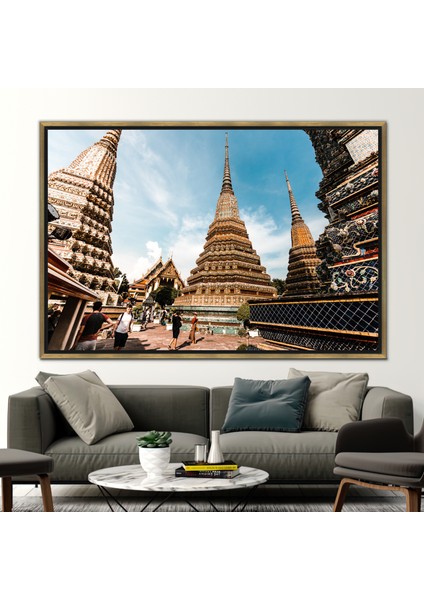 1 Parça Gold Çerçeveli Kanvas Tablo Şehir Duvar Dekoru Tapınak Kanvas Poster