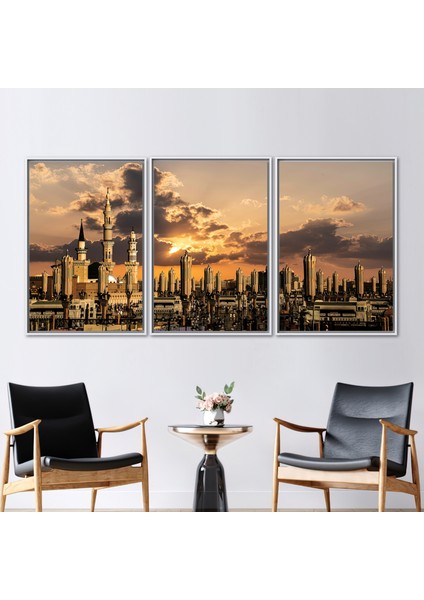 3 Parçalı Beyaz Çerçeveli Kanvas Tablo Islami Hediye Kanvas Islami Peyzaj Duvar Dekoru