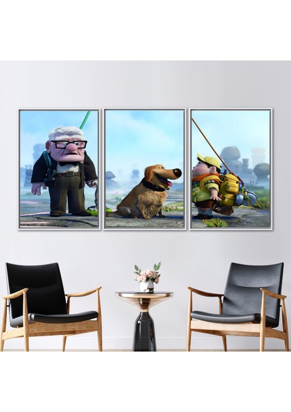 3 Parçalı Beyaz Çerçeveli Kanvas Tablo Russell 3 Boyutlu Kanvas Dostluk Duvar Dekoru