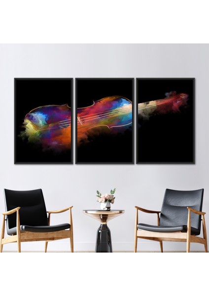 3 Parçalı Siyah Çerçeveli Kanvas Tablo Müzik Odası Duvar Dekoru Soyut Kanvas
