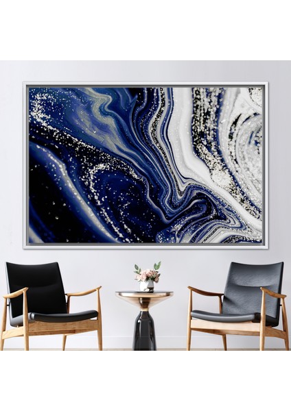 1 Parça Beyaz Çerçeveli Kanvas Tablo Lüks Mermer Sanat Eseri Alkol Mürekkebi Kanvas
