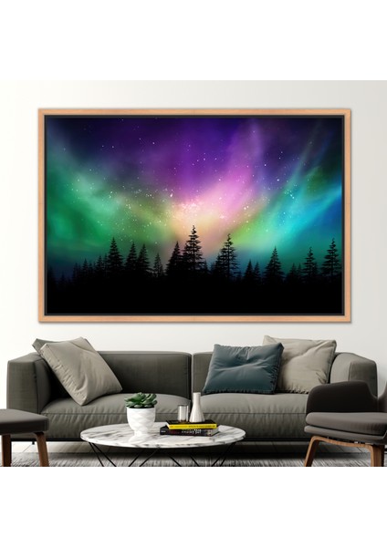 1 Parça Naturel Çerçeveli Kanvas Tablo Kozmos Sanat Kuzey Işıkları Posteri fiyatları