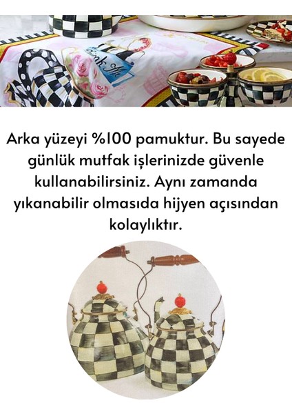 Mackenzie Model Damalı Çaydanlık Tea Time Mutfak Havlusu Luxury Dekor Kurulama Bezi