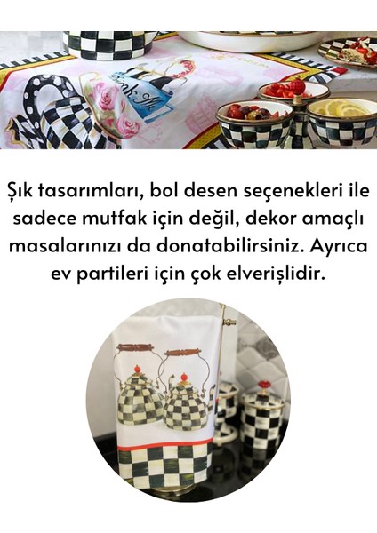 Mackenzie Model Damalı Çaydanlık Tea Time Mutfak Havlusu Luxury Dekor Kurulama Bezi