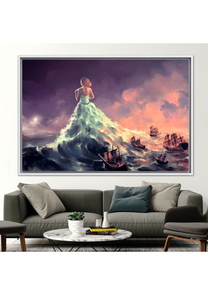 1 Parça Beyaz Çerçeveli Kanvas Tablo Kız Sanat Sürrealizm 3 Boyutlu Kanvas Deniz 3 Boyutlu Kanvas fiyatları