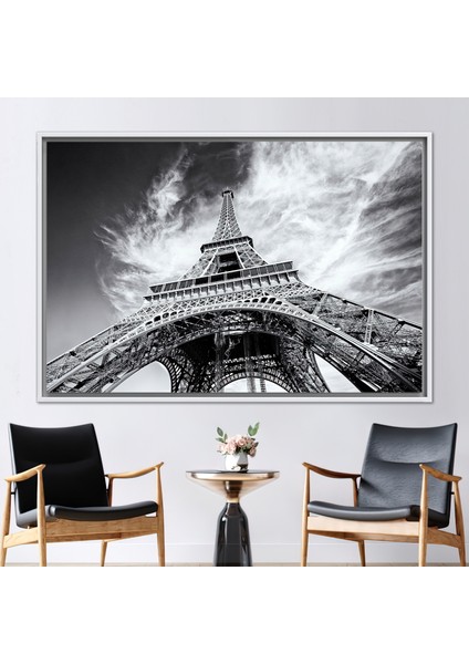 1 Parça Beyaz Çerçeveli Kanvas Tablo Eyfel Tower Fotoğraf Baskısı Eyfel Peyzajı Kanvas