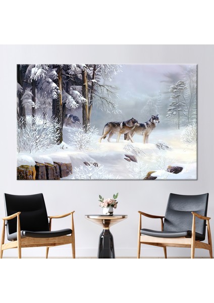 1 Parça Kanvas Tablo Beyaz Sanat Karlı Duvar Dekoru Orman Posteri Kar Manzarası Kanvas Baskı