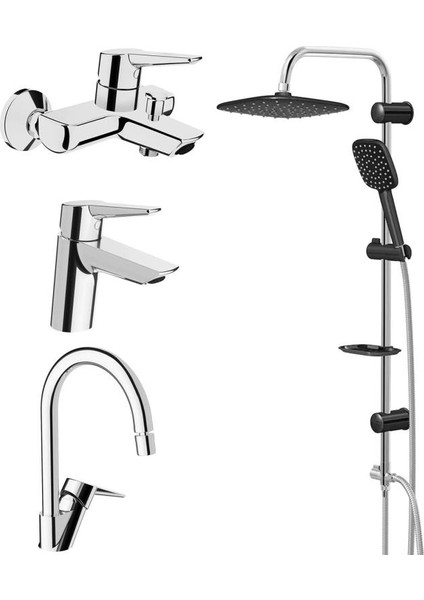 Solid S Lavabo, Banyo, Eviye Batarya ve Valtemo Tepe Duş Seti