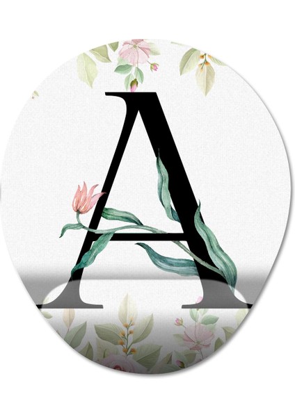 A Harfi - Çiçekli Harf Bilek Destekli Mousepad Model - 1 Oval