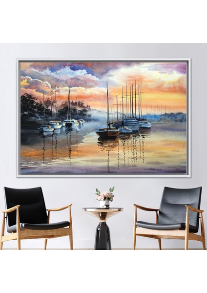 1 Parça Beyaz Çerçeveli Kanvas Tablo Soyut Posteri Modern Duvar Süsü