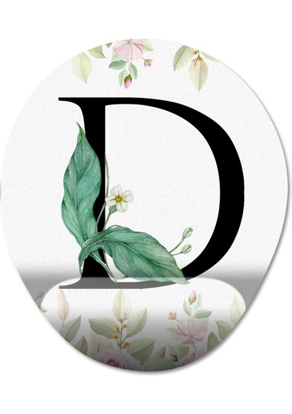 D Harfi - Çiçekli Harf Bilek Destekli Mousepad Model - 1 Oval