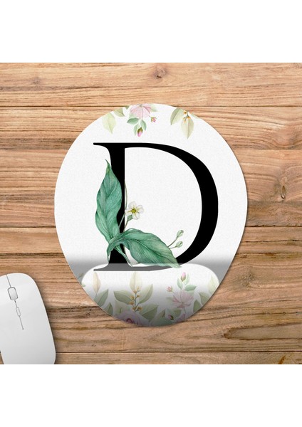 D Harfi - Çiçekli Harf Bilek Destekli Mousepad Model - 1 Oval