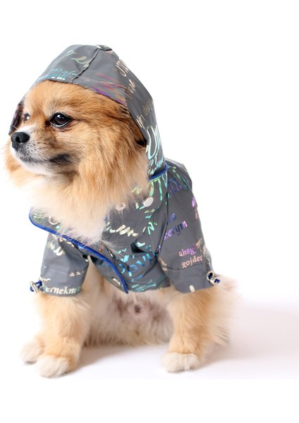 Yazı Desenli Pet Yağmurluk - Gri - Köpek Kedi Kıyafeti fiyatları