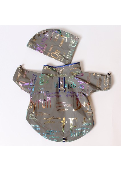 Yazı Desenli Pet Yağmurluk - Gri - Köpek Kedi Kıyafeti modelleri