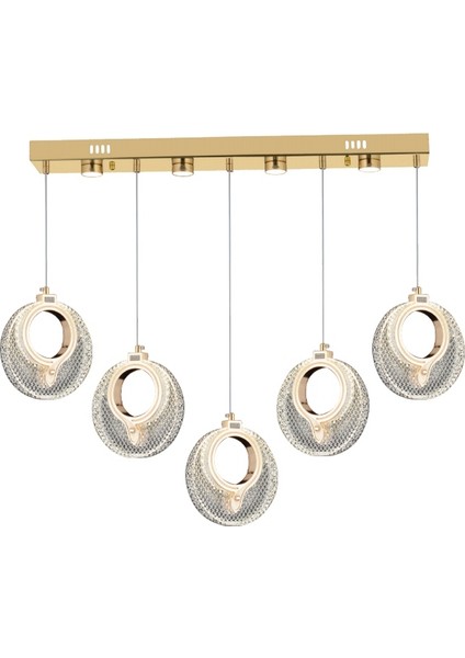 Modern Lüks 3 Renk Ledli 5'li Tasarım Sarkıt Yemek Masası Gold Sarı
