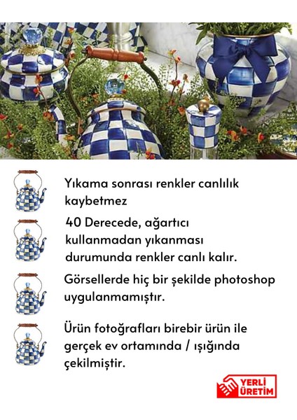 Mackenzie Model Lacivert Damalı Teneke Kutular Desen Mutfak Havlusu Luxury Dekor Kurulama Bezi