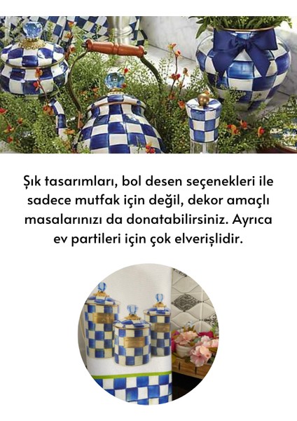 Mackenzie Model Lacivert Damalı Teneke Kutular Desen Mutfak Havlusu Luxury Dekor Kurulama Bezi