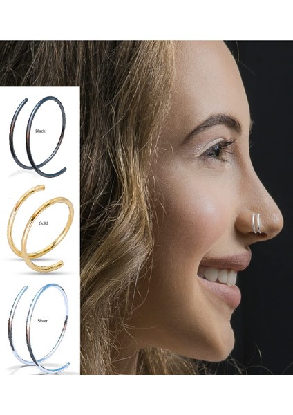 Begonia Accessories, 925 Ayar Gümüş, Silver, Gold, Black Çift Görünümlü 3 Adet Set Halka Hızma & Küpe