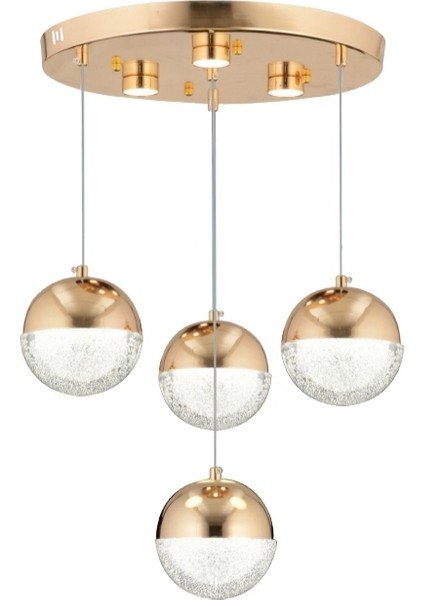 Lüks Modern 3 Renk Ledli 4'lü Tasarım Sarkıt Gold Sarı Avize