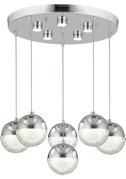 Lüks Modern 3 Renk Ledli 6'lı Tasarım Sarkıt Krom Avize