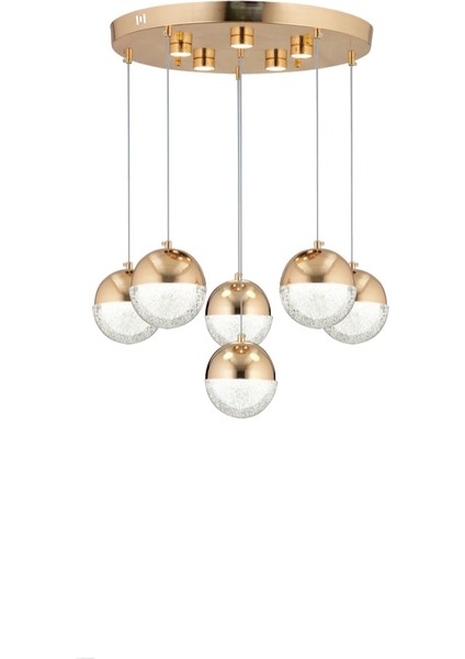 Lüks Modern 3 Renk Ledli 6'lı Tasarım Sarkıt Gold Sarı Avize