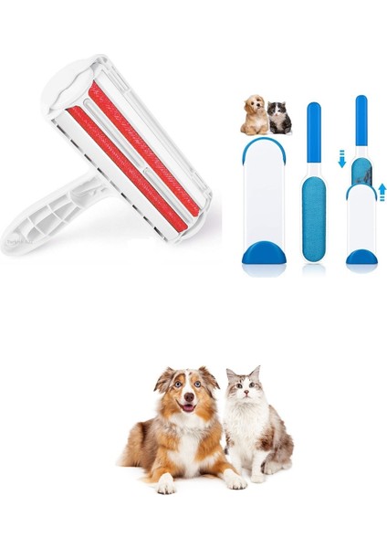 2li Set Hazneli Kedi Köpek Tüy Temizleyici Kıl Toz Toplayıcı Gırgır ve Yıkanabilir Tüy ve Toz Toplama Rulosu Yeni Nesil