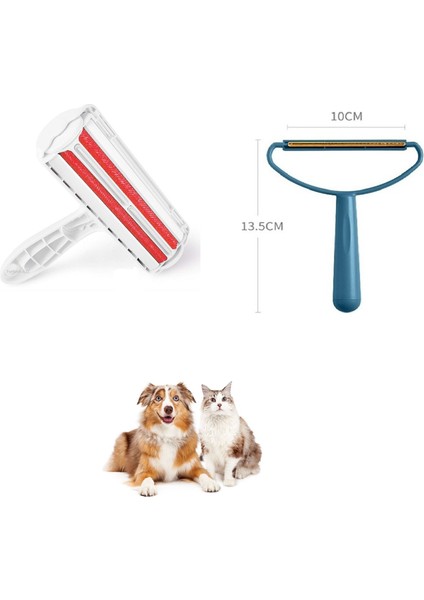 2li Set Hazneli Kedi Köpek Tüy Temizleyici Kıl Toz Toplayıcı Gırgır ve Çift Taraflı Elbise Tiftik ve Tüy Toparlayıcı Tarak Kazak Hırka Halı Kumaş Tüy Alma