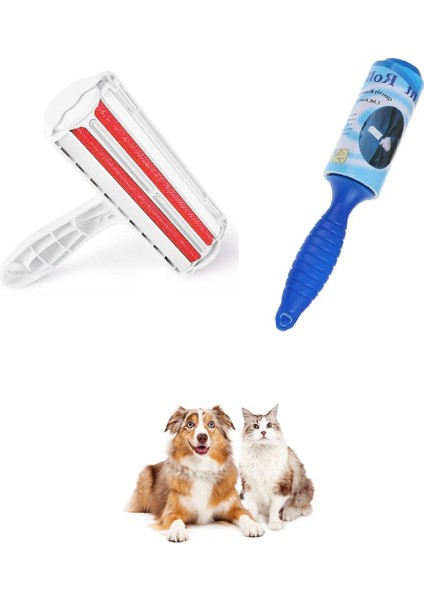 2li Set Hazneli Kedi Köpek Tüy Temizleyici Kıl Toz Toplayıcı Gırgır ve Tüy Toz Toplama Rulosu