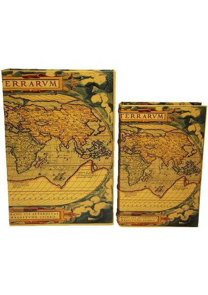 Kutu Kitap Harita 2'li Set Dekoratif Hediyelik