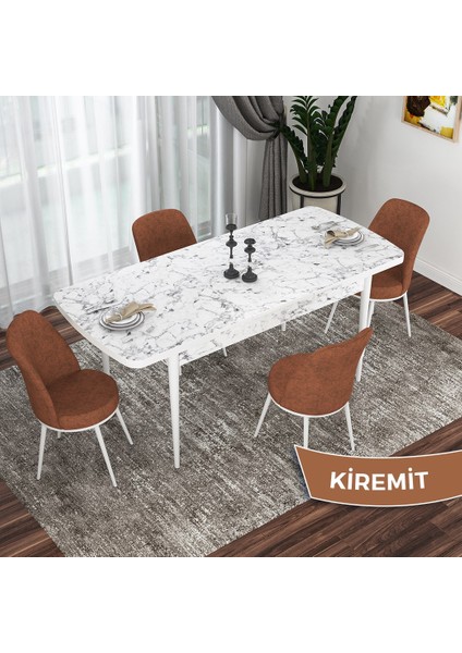 Concept Kor Serisi, Beyaz Mermer Desen 70X114 Açılabilir Mutfak Masası Takımı, 4 Sandalye fiyatları