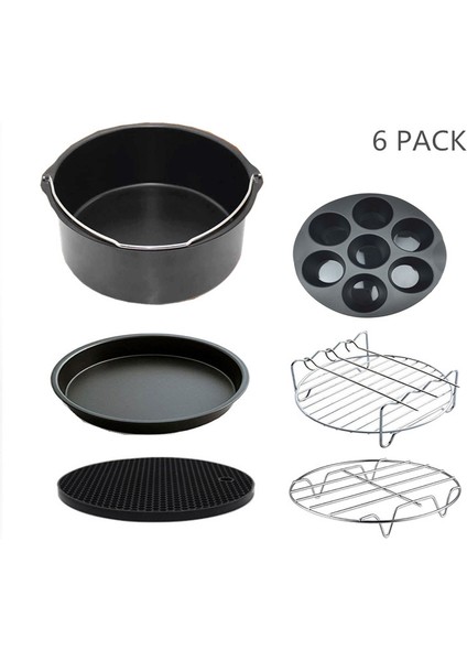 6 Parça 7 Inç (18cm) Yui / Xiaomi / Philips / Kumtel Uyumlu Air Fryer Aksesuarları Set - Siyah (Yurt Dışından)