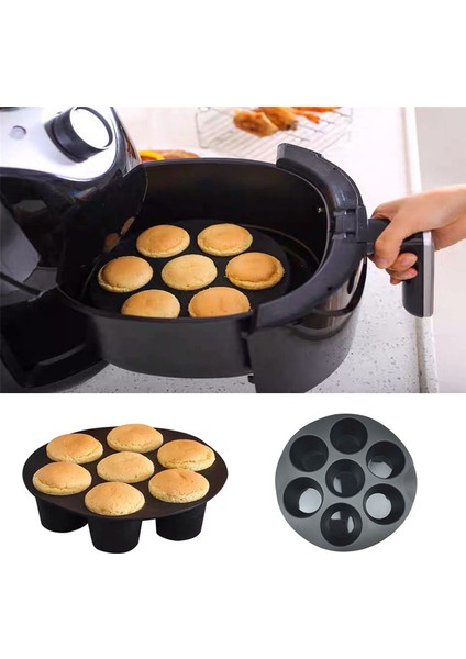 6 Parça 7 Inç (18cm) Yui / Xiaomi / Philips / Kumtel Uyumlu Air Fryer Aksesuarları Set - Siyah (Yurt Dışından)