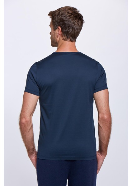 Bisiklet Yaka Lacivert Basic T-Shirt