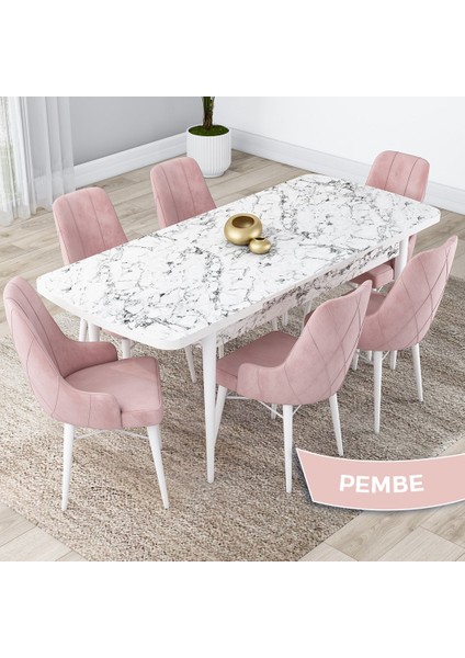 Concept Kar Serisi, Açılabilir 80X132 Mdf Mutfak Masa Takımı, Beyaz Mermer Desen Masa 6 Sandalye fiyatları