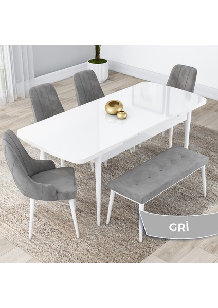 Concept Kar Serisi, 80X132 Açılabilir Mdf Mutfak Masa Takımı, Beyaz Masa 4 Sandalye ve 1 Bench fiyatları