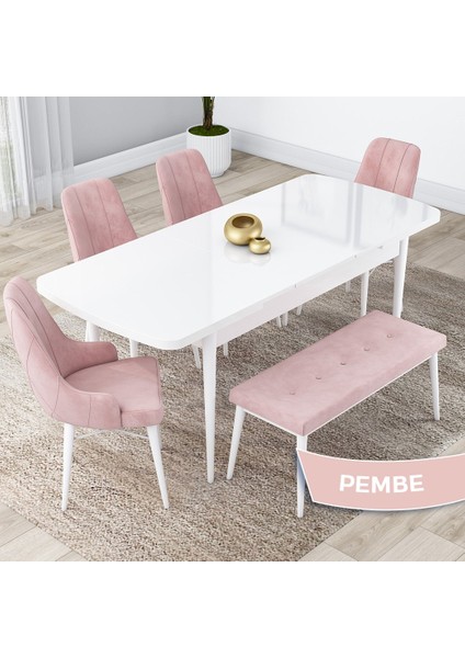 Concept Kar Serisi, 80X132 Açılabilir Mdf Mutfak Masa Takımı, Beyaz Masa 4 Sandalye ve 1 Bench fiyatları