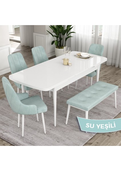 Concept Eta Serisi, 80X132 Açılabilir Mdf Mutfak Masa Takımı, Beyaz Masa 4 Sandalye ve 1 Bench fiyatları