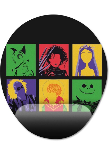 Tim Burton Karakterleri Pop Art Bilek Destekli Mousepad Model - 1 Oval