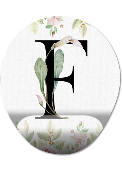 F Harfi - Çiçekli Harf Bilek Destekli Mousepad Model - 1 Oval