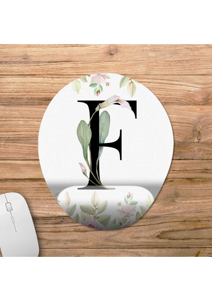 F Harfi - Çiçekli Harf Bilek Destekli Mousepad Model - 1 Oval