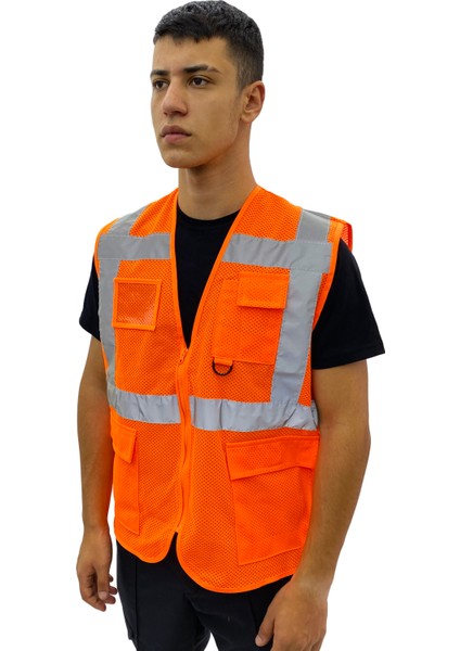 Reflektörlü Işçi Yelek - Turuncu